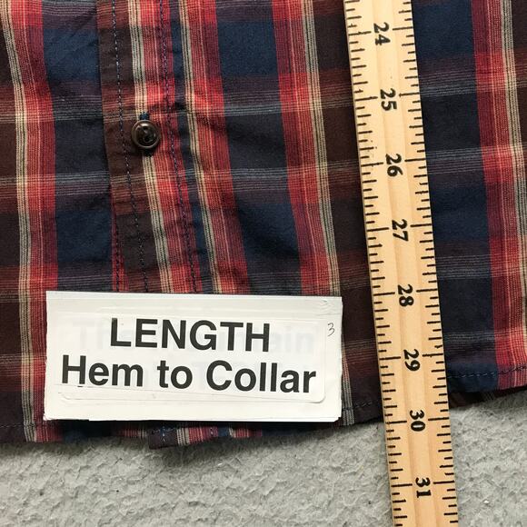 Levis Strauss & Co. Button Up Shirt Mens Large L Pockets Plaid Maroon Red Blue - Picture 9 of 10